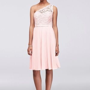 David’s Bridal one shoulder dress with lace